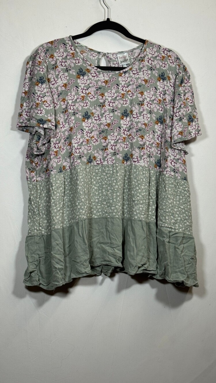 belle du jour 3X womens blouse green floral pattern short sleeve